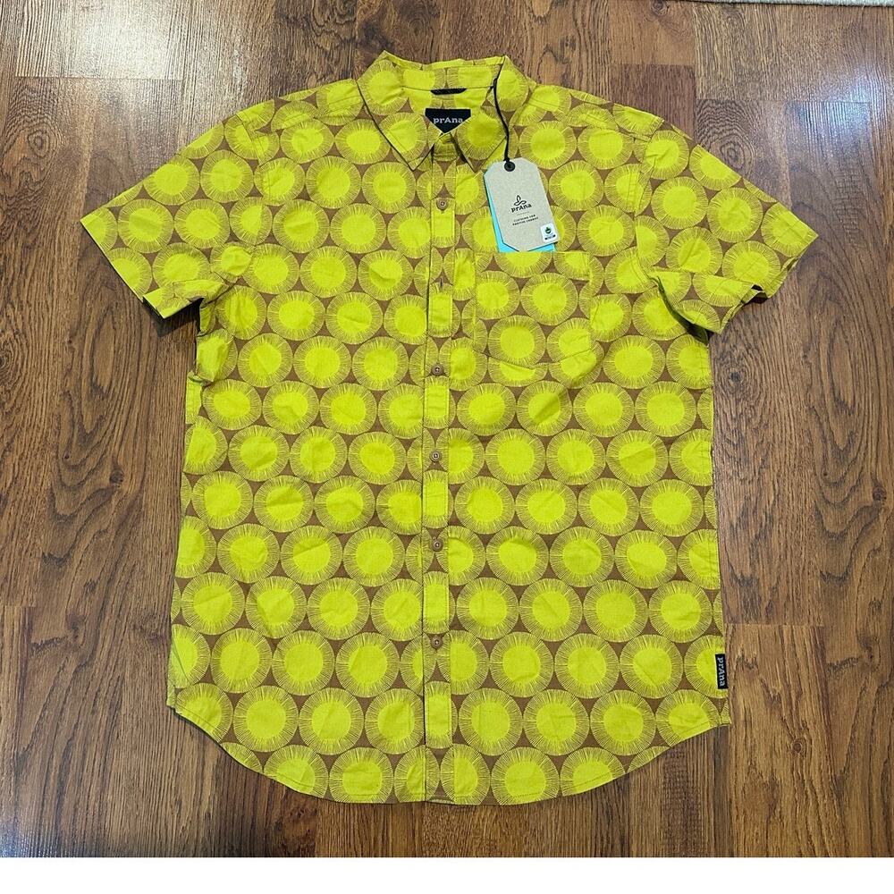 prAna Roots Studio Button Down Shirt Men’s Small Organic Cotton Blend NWT Unique